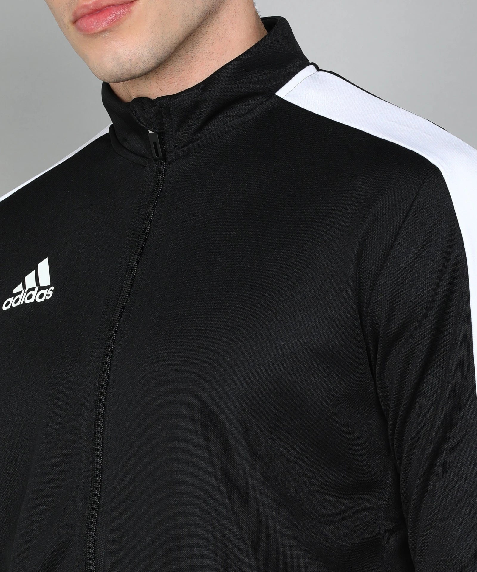 Adidas Men's Front Open Turtle Neck Full-Sleeves Striped Sweatshirt
