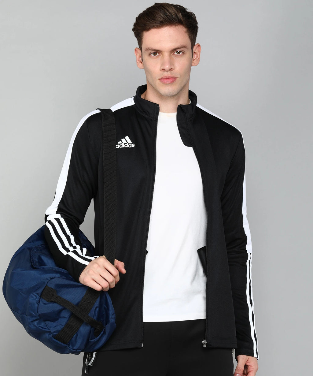 Adidas Men's Front Open Turtle Neck Full-Sleeves Striped Sweatshirt