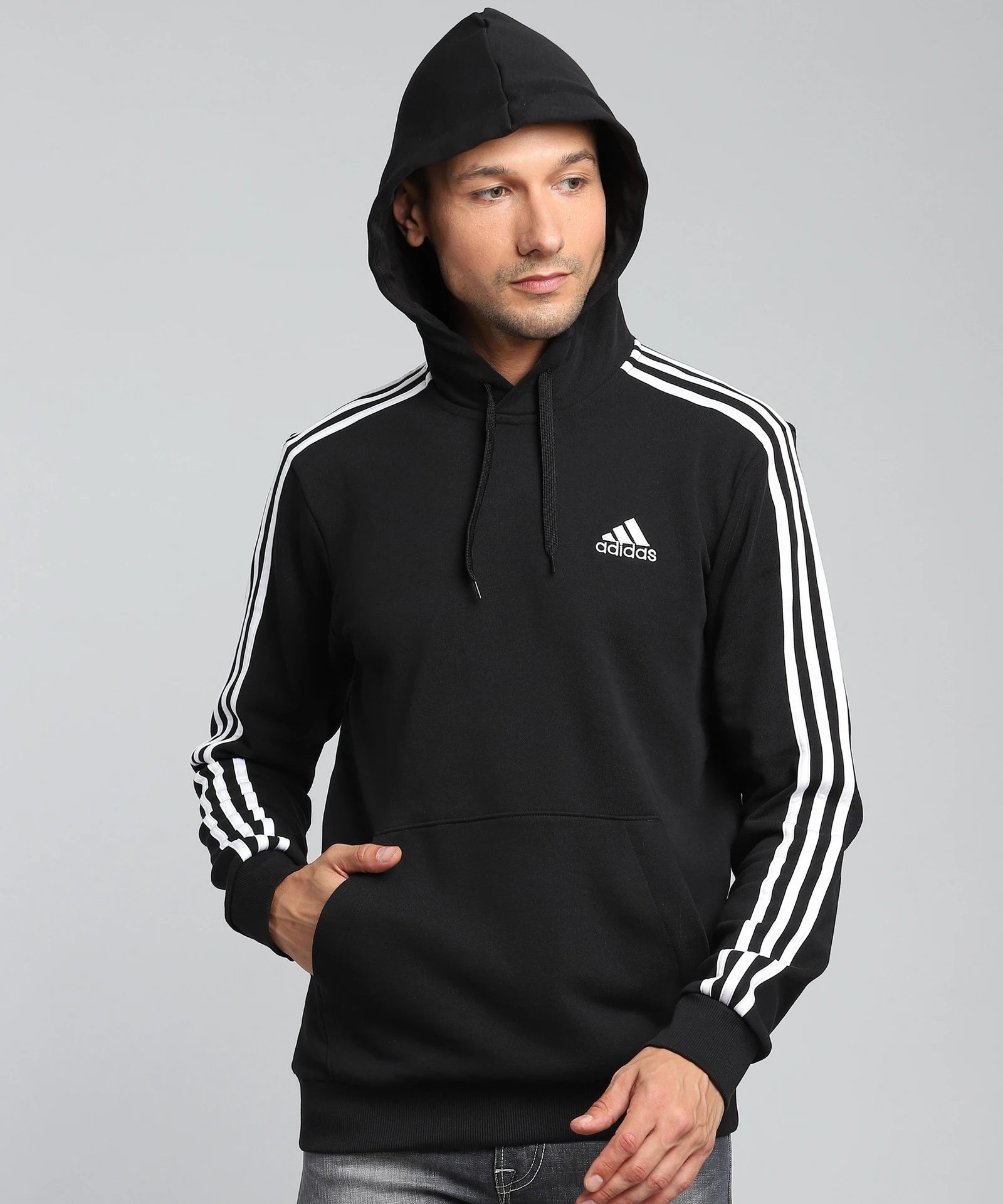 Adidas Men's Full Sleeves Turtle Neck Striped Sweatshirt